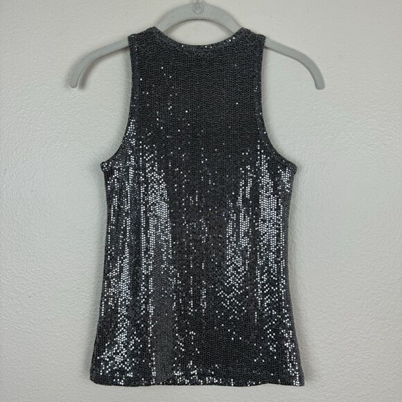 Hashttag In Trend High Neck Sequin Disco Party Tank Top Silver XS - Picture 7 of 12